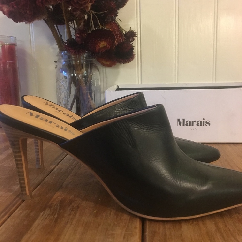 Marais USA Black Leather Pointed Mules (8.5)